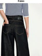 fano Comfortable Everyday Natural Waist Loose Fit Youth Black Straight Leg Jeans