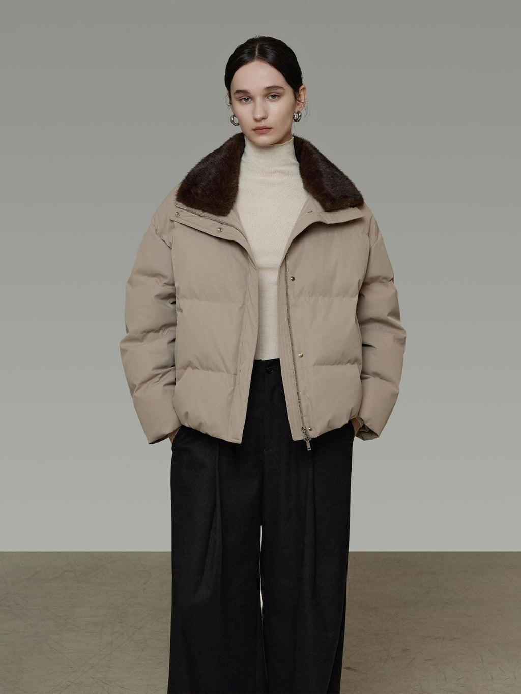 unspoken 90 White Duck Down Warm Loose Commuter Zip Lapel Women Down Jackets