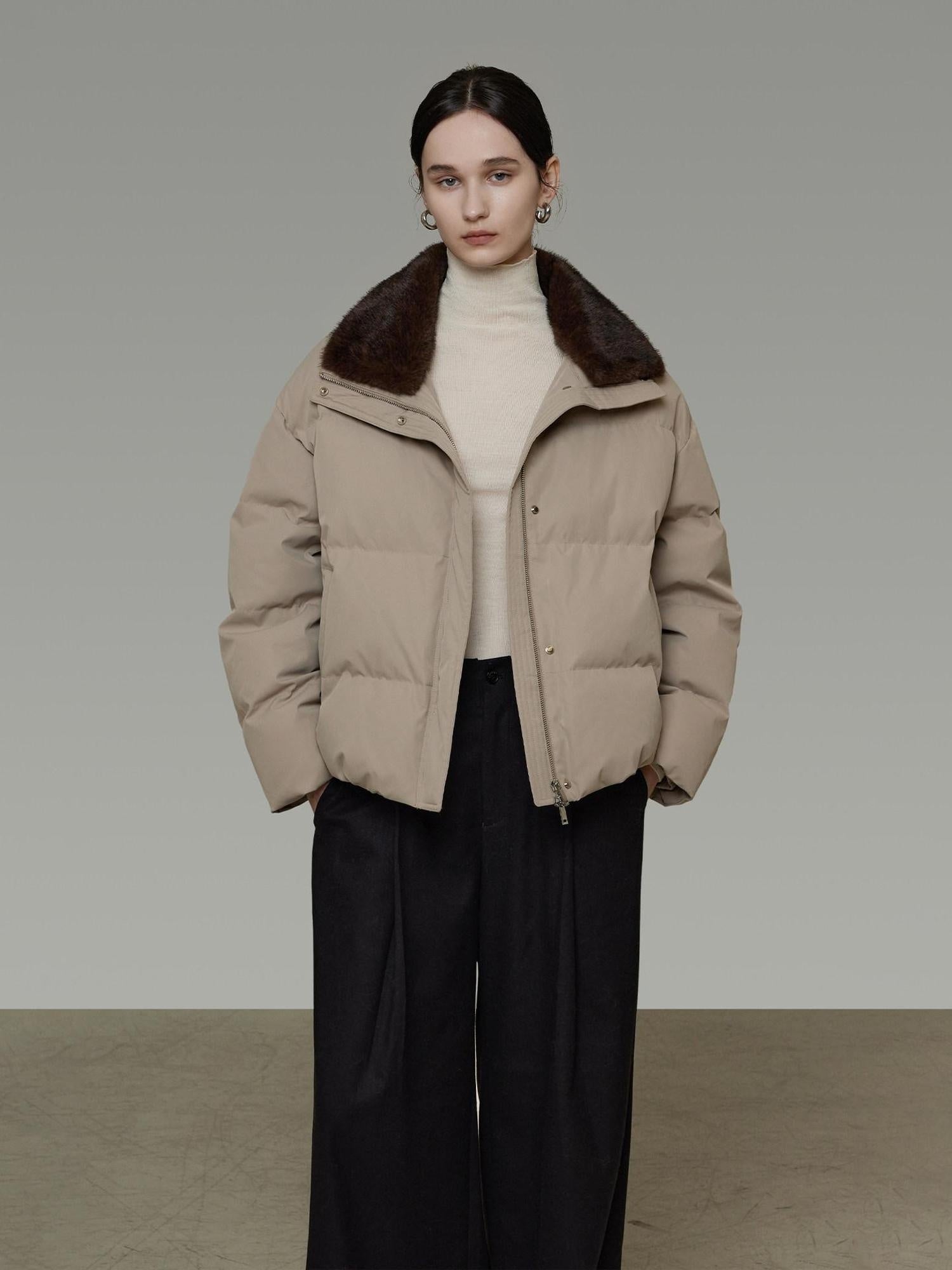 unspoken 90 White Duck Down Warm Loose Commuter Zip Lapel Women Down Jackets