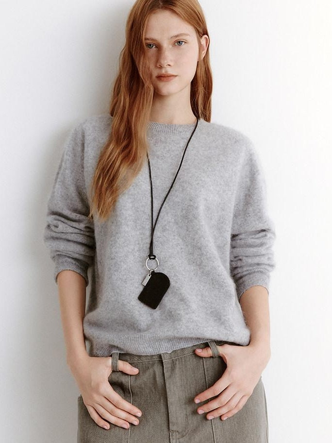 fano Soft Wool Cashmere Blend Relaxed Fit Crew Neck Women Knit Pullover Sweaters