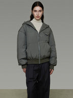 unspoken 90 White Duck Down Warm Loose Hooded Commuter Women Deep Gray Green Down Jackets