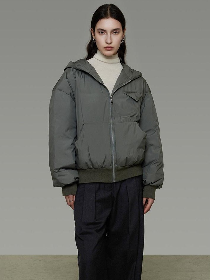 unspoken 90 White Duck Down Warm Loose Hooded Commuter Women Deep Gray Green Down Jackets
