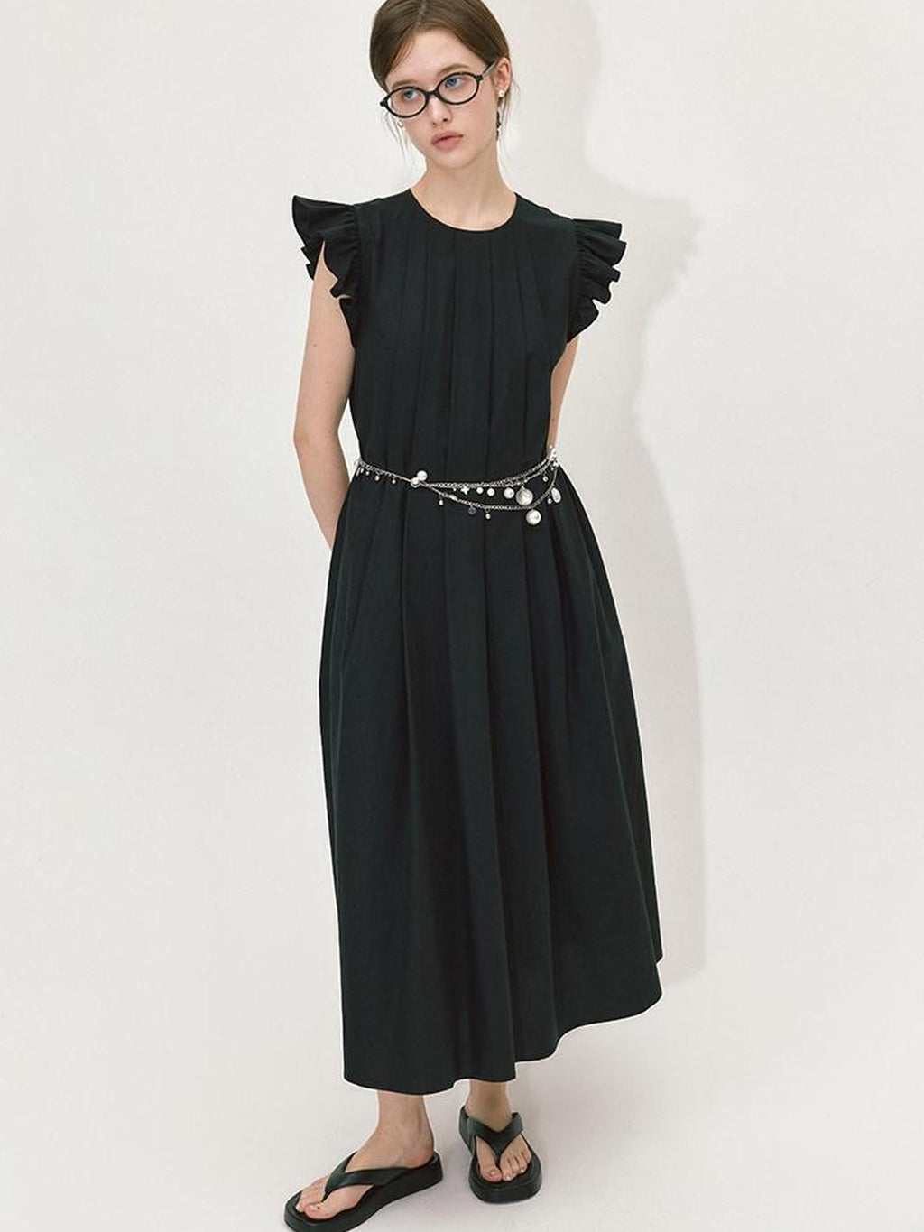 fano High Waist Structured A Line Sleeveless Cotton Lyocell Office Maxi Dresses