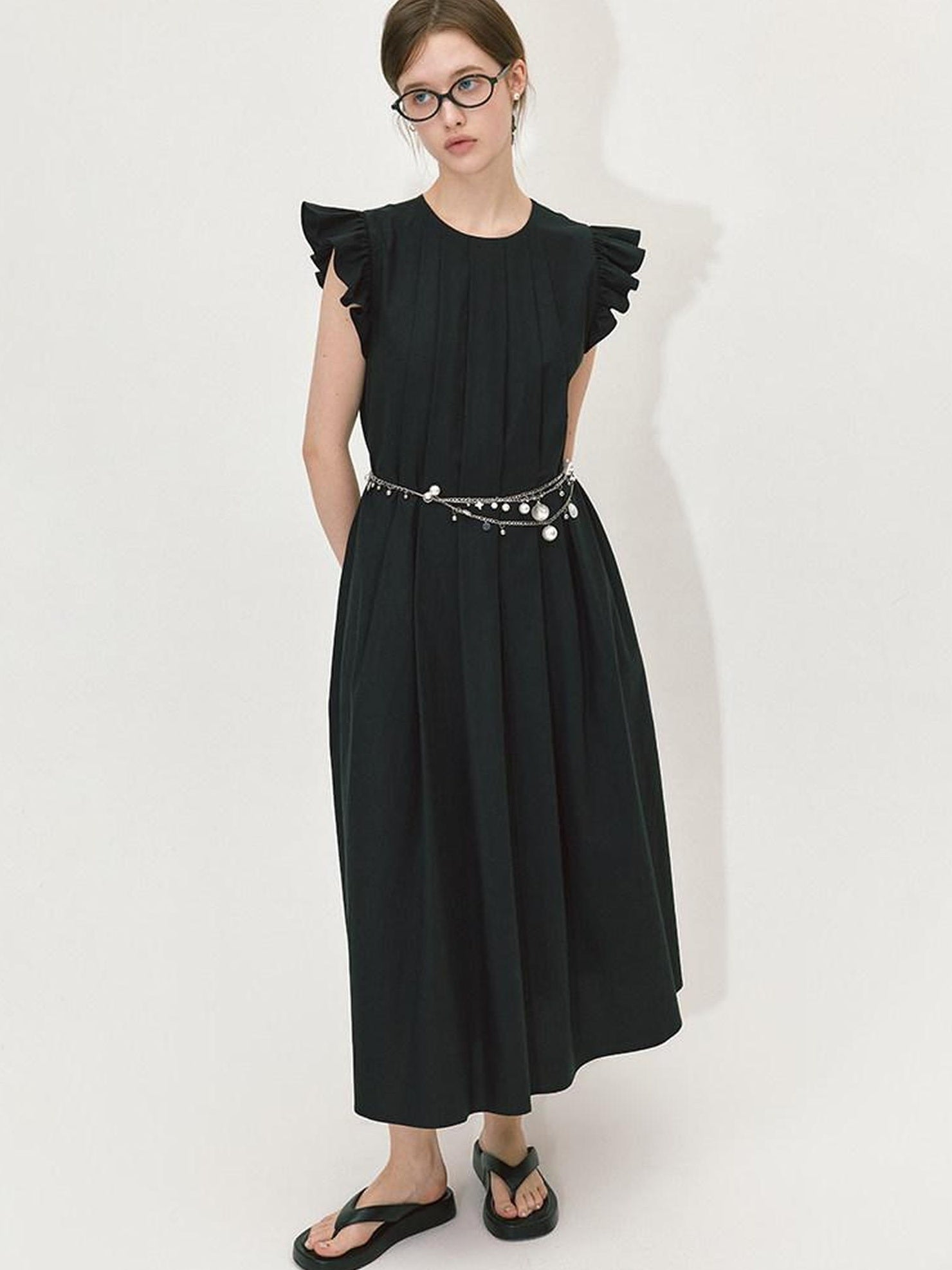 fano High Waist Structured A Line Sleeveless Cotton Lyocell Office Maxi Dresses