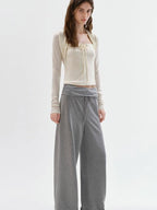 fano Versatile Natural Waist Drawstring Wide Leg Heather Gray Poly Blend Sweatpants