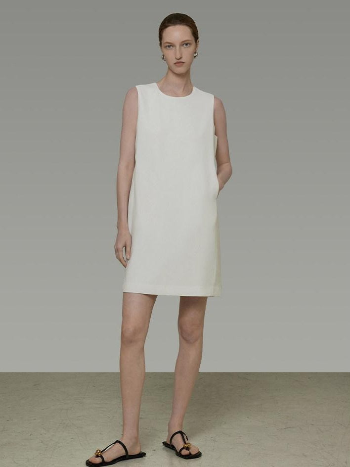 unspoken Minimal Sleeveless Natural Waist Structured Vest For Office Acetate Midi Dresses