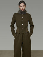 unspoken Breathable Cotton High Waist Minimal Office Heather Green Wide Leg Pants