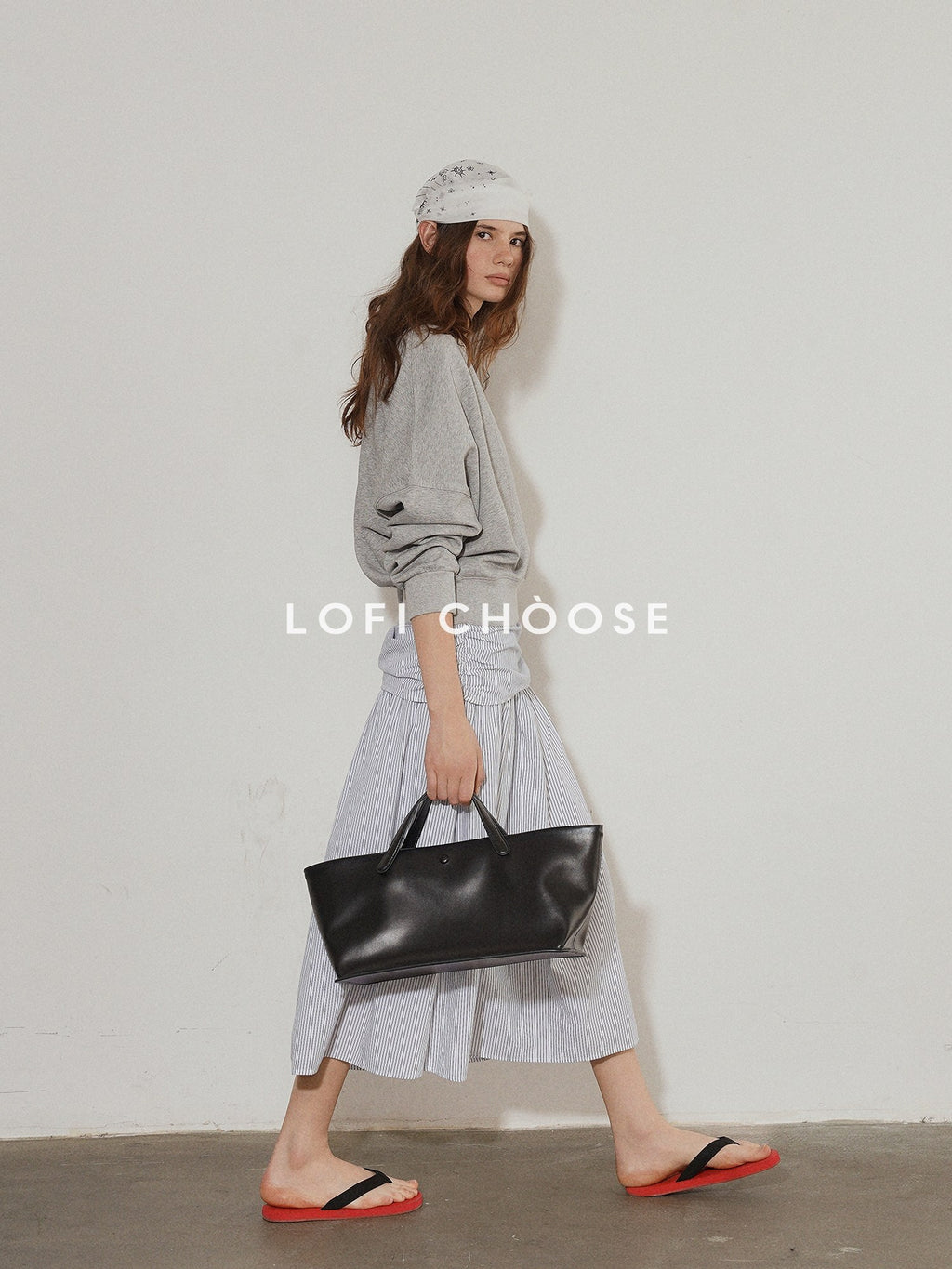 Lofi choose Cotton Blend V-neck Loose Fit Longsleeve Commuter Womens Heather Gray Sweatshirt