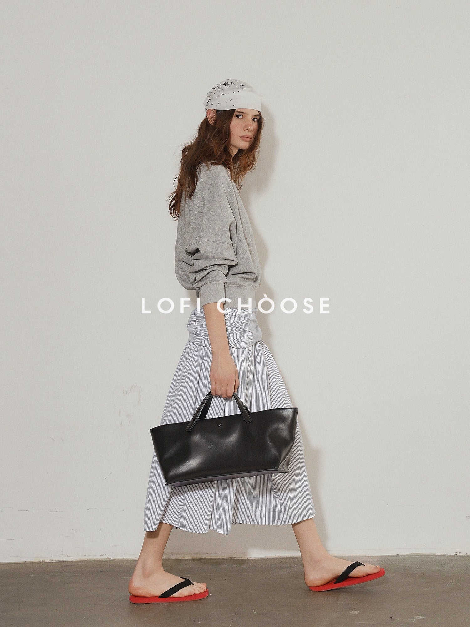 Lofi choose Cotton Blend V-neck Loose Fit Longsleeve Commuter Womens Heather Gray Sweatshirt