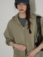 Lofi choose Hooded Zip Cardigan Loose Fit Long Sleeve Workwear Light Green Top & Skirt Sets