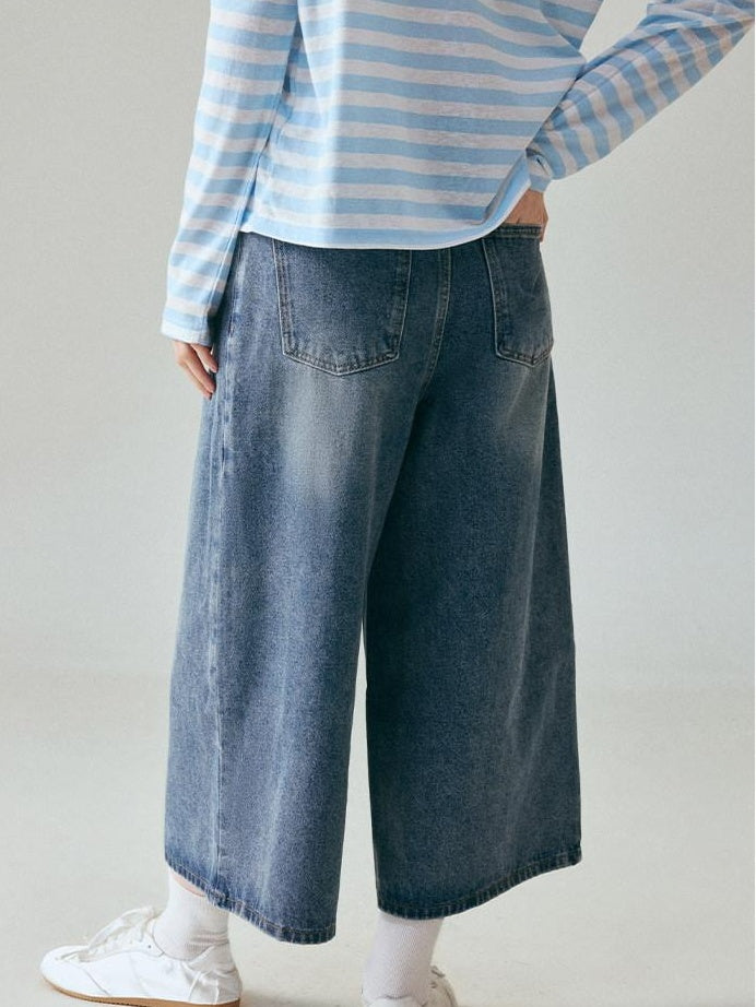 fano Natural Waist Loose Fit Ankle Crop Denim Casual Blue Youth Straight Leg Jeans