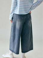 fano Natural Waist Loose Fit Ankle Crop Denim Casual Blue Youth Straight Leg Jeans