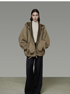unspoken Premium Sheepswool Minimal Commuter Loose Fit Hooded Zip For Women Wool Coats