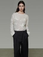 unspoken Breathable Knit Minimalist Relaxed Fit Butterfly Round Neck White Blouses