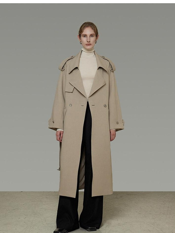 unspoken Online Exclusive Minimalist Loose Fit Midlength Light Khaki Women Trench Coats