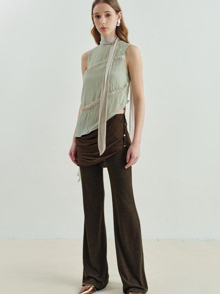 someonesometimes Versatile Viscose Blend Slim Lettuce Edge Camisole Cardamom Green Tank Tops