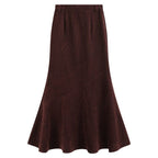 someonesometimes Stretch Mid Rise Slim Mermaid Hem Workwear Solid Polyester Women Midi Skirts