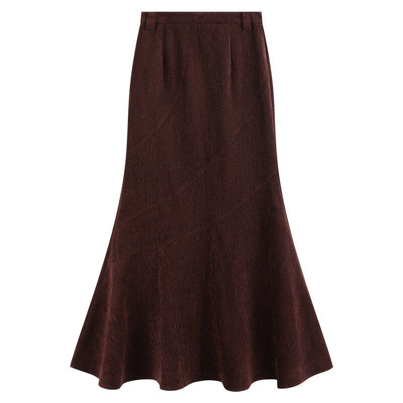 someonesometimes Stretch Mid Rise Slim Mermaid Hem Workwear Solid Polyester Women Midi Skirts