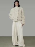 unspoken Warm Thick Minimalist Loose Fit Round Neck Ivory Workwear Cropped Jackets