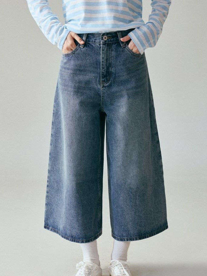 fano Natural Waist Loose Fit Ankle Crop Denim Casual Blue Youth Straight Leg Jeans