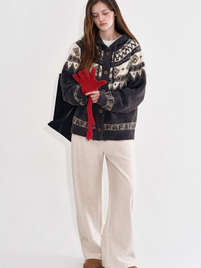 fano Soft Knit Polyester Beige Natural Waist Casual Wide Leg Women Sweatpants