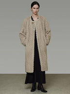 unspoken Warm Thick Beige Loose Fit Collarless Mid Length Commuter Women Long Coats