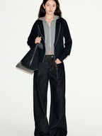 fano Striped Faux Two Piece Loose Fit Commuter Women Black Cotton Blend Hoodie