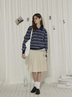 Lofi choose High Waist Vintage Pleated A Line Girly Office Apricot Polyester Midi Skirts