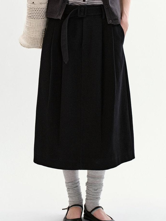 fano Shape Retaining High Waist Pleated A Line Casual Women Cotton Maxi Skirts