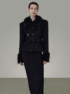 unspoken Warm Wool Blend Slim Fit Button Front Women Black Long Sleeve Cropped Jackets