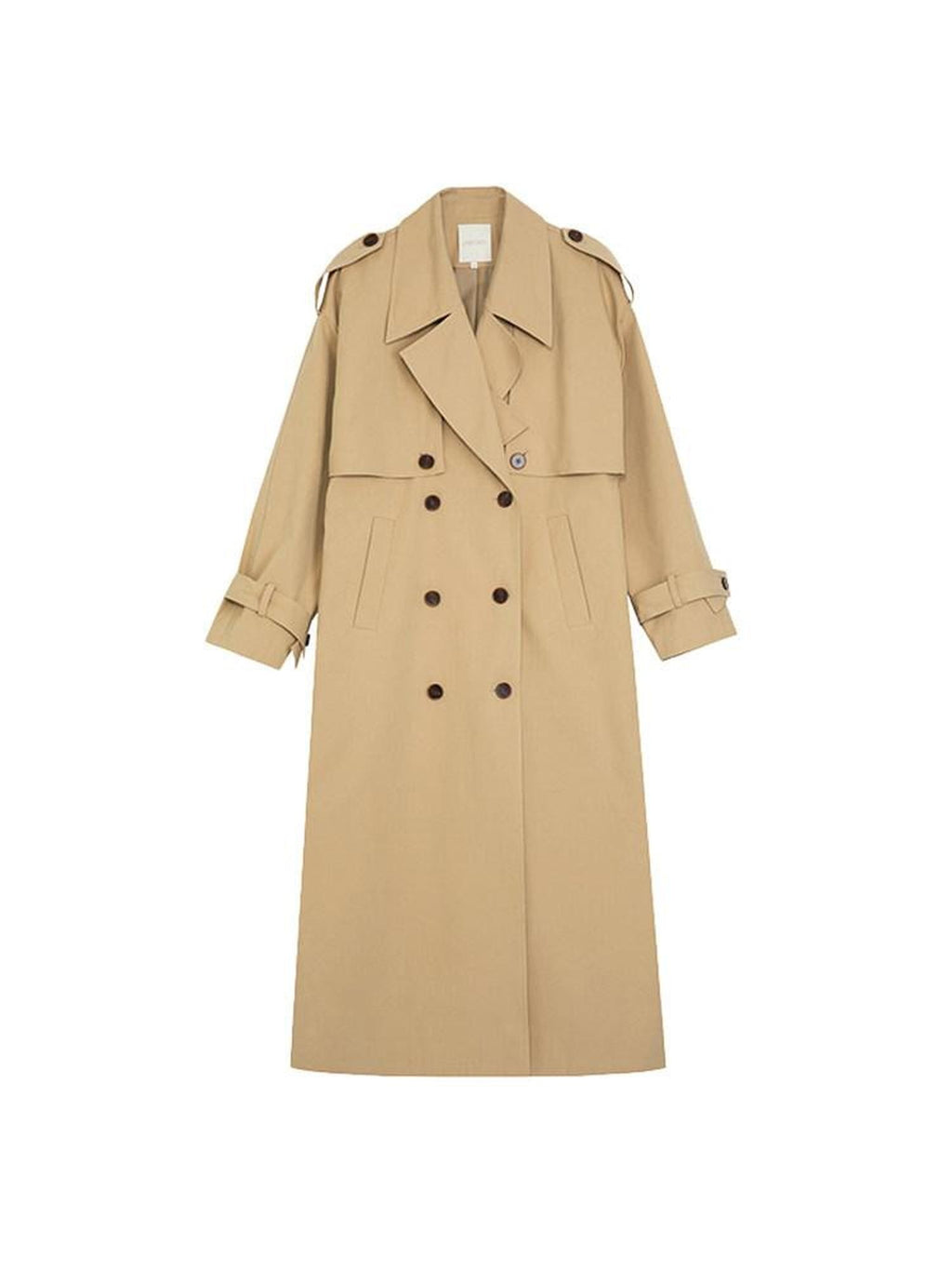 unspoken Pure Cotton Double Breasted Long Straight Minimal Women Khaki Trench Coats