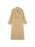 unspoken Pure Cotton Double Breasted Long Straight Minimal Women Khaki Trench Coats