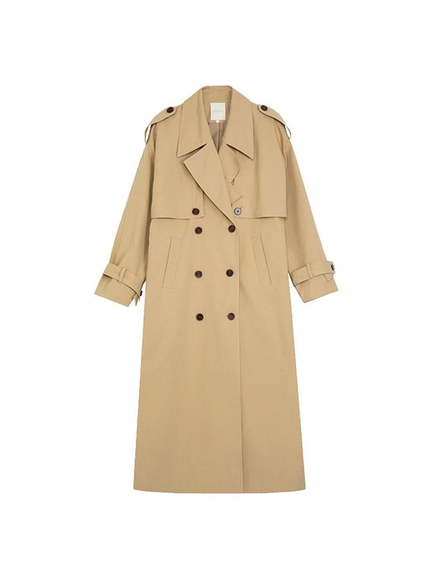 unspoken Pure Cotton Double Breasted Long Straight Minimal Women Khaki Trench Coats