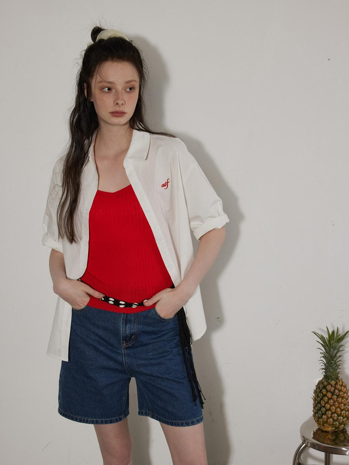 Lofi choose Lightweight Embroidered Plaid Button Down Loose Commuter Short Sleeve Women Shirts