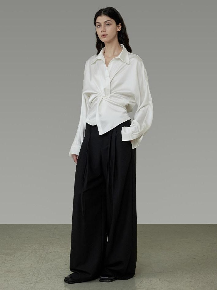 unspoken Shape Retaining Relaxed Slim V-neck Button Long Sleeve Women Polyester Blouses