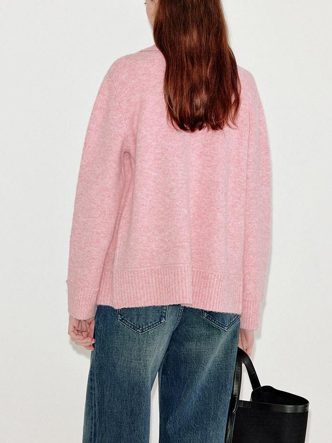 fano Thermal Warm Soft Knit Single Button Relaxed Fit Office Pink Cardigans