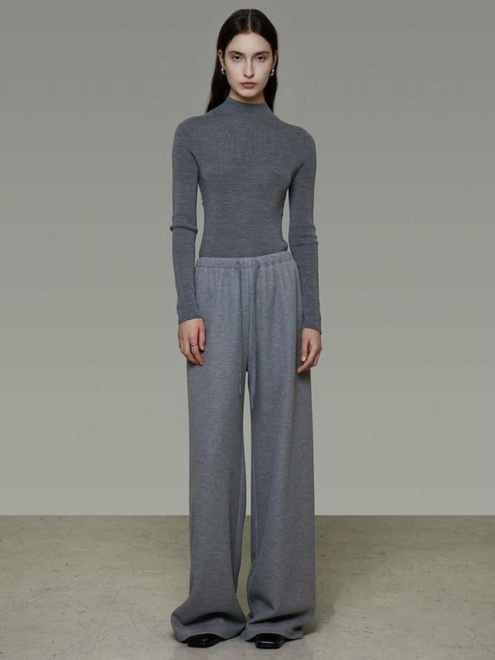 unspoken Breathable High Rise Tie Waist Office Solid Light Gray Poly Blend Wide Leg Pants