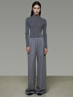 unspoken Breathable High Rise Tie Waist Office Solid Light Gray Poly Blend Wide Leg Pants