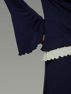unspoken Navy Tencel Slim Fit Knit Round Neck High Waist Casual Women Top & Skirt Sets