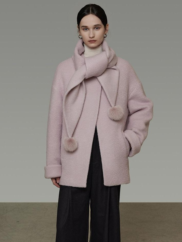 unspoken Cozy Lambswool Midlength Loose Tailored Minimal Women Pink Wool Coats