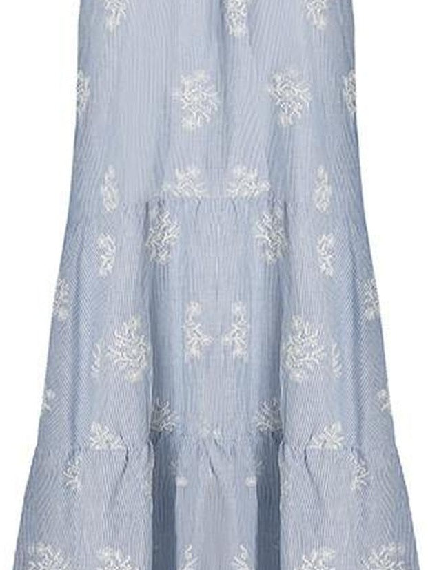 fano 100 Percent Cotton Sleeveless A Line Korean Commuter Women Blue Maxi Dresses