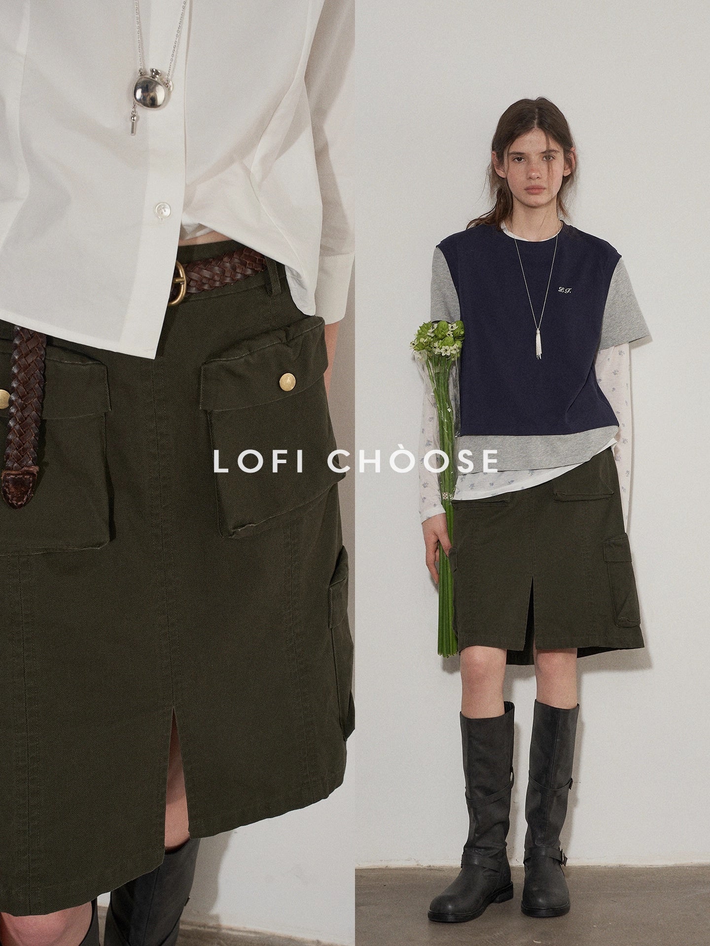 Lofi_choose_High_Waist_Cotton_Slit_H_Line_Loose_Office_Women_Seaweed_Green_Midi_Skirts_MISSTT