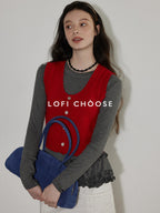 Lofi choose Versatile Commuter Crew Neck Regular Beige Charcoal Long Sleeve T-Shirts
