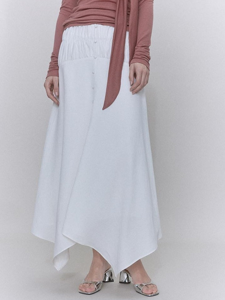 someone sometimes Recycled Viscose Linen Blend High Waist Asymmetric A Line Women Maxi Skirts