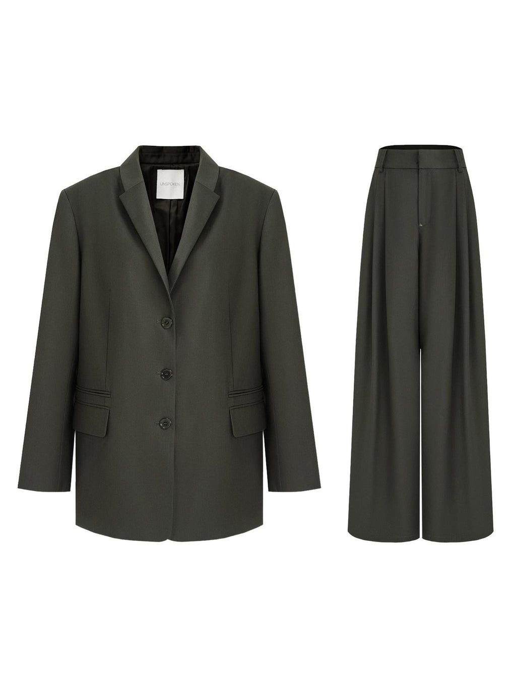 unspoken Breathable Dark Green Loose Lapel Blazer High Waist Casual Top & Skirt Sets
