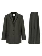 unspoken Breathable Dark Green Loose Lapel Blazer High Waist Casual Top & Skirt Sets