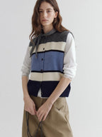 fano Warm Korean Commuter Straight Stripe Round Neck Women Acrylic Cardigans