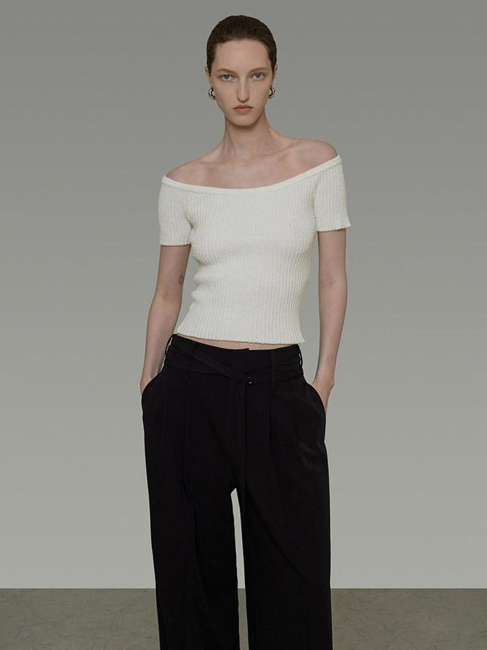 unspoken Minimalist Slim Fit Cotton Short Sleeve Women Off Shoulder Crop Tops