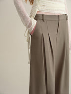 someone sometimes Stretch Pleated Casual Natural Waist Women Olive Green Zip Fly Wide Leg Pants