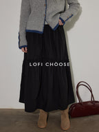 Lofi choose Pure Cotton Elastic Waist Ruffle Hem A Line Women Workwear Maxi Skirts